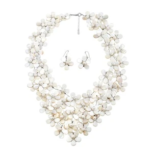 Gorgeous Garden of the Ocean White Seashell and Pearl Floral Jewelry Set - Picture 1 of 5