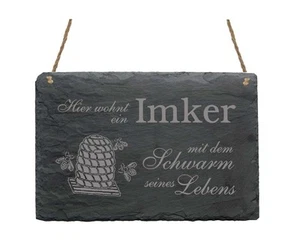 Schiefertafel Schild Hier wohnt ein Imker Türschild Dekotafel Imkerei Honigbiene - Bild 1 von 3