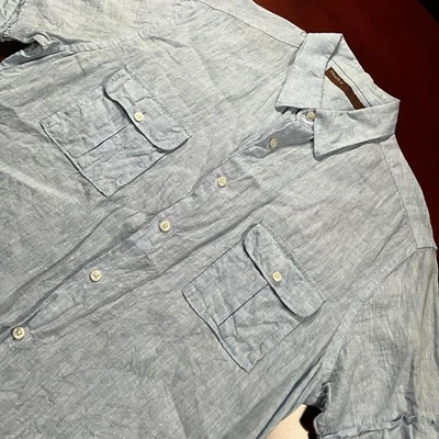 Mens Perry Ellis 100% Linen Short Sleeve Button Down Shirt Light Blue (XLarge) - Image 1 of 4