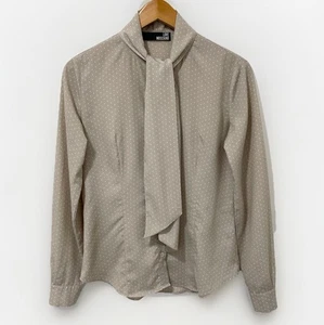 Love Moschino Tie Neck Blouse Women's UK 10 Beige White Polka Dot Button Summer - Picture 1 of 22