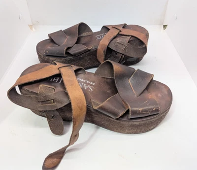 Vintage Sam & Libby Women's Boho Wooden Suede Platform Heels 9 READ!!! - Image 1 of 4