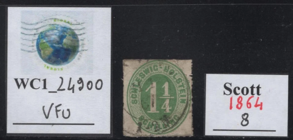 WC1_24900.GERMAN STATES: SCHLESWIG-HOLSTEIN. 1864 1 1/4 green stamp.Sc.8. Used - Image 1 of 1