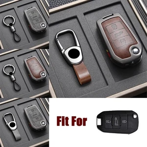Zinc Alloy Leather Car Key Fob Case Cover For Peugeot Vauxhall Corssland Citroen - Foto 1 di 10