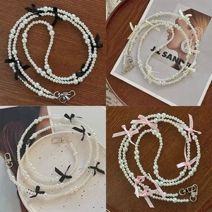 Bag Accessory Bowknot Phone Strap Pearl Bowknot Phone Anti Loss Lanyard Doll - Photo 1 sur 11