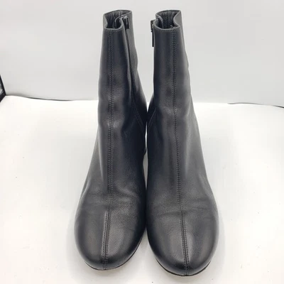 Botín de cuero negro Vince para mujer talla 7,5 cremallera lateral punta redonda  Foto 1 de 4