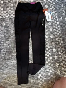 GOTTEX Black Crop Length Leggings  Phone Pocket Mesh Inserts Size XS NWT $78 - Picture 1 of 7