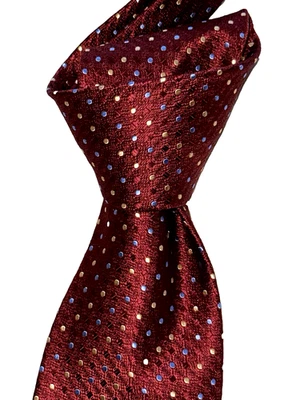 $295 NUEVO SIN ETIQUETAS BRIONI Borgoña con pindots multicolores 3.6" tejido seda cuello corbata ITALIA Foto 1 de 4