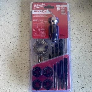 Milwaukee 49-22-5602 15PC SAE Tap and Die Set w/ Hex-LOK 2-in-1 Handle New - Picture 1 of 2