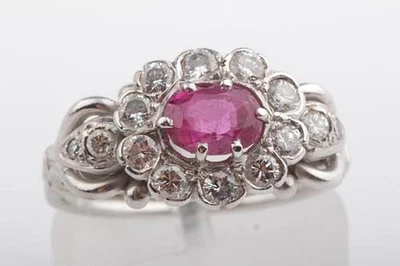 Rubinring 585 14kt Weiß Gold Diamanten Brillianten Brillanten Gr 54 Top! . - Bild 1 von 4