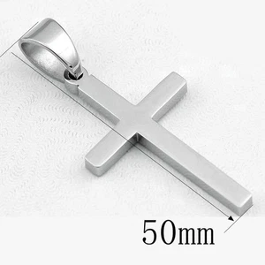 Herren Edelstahl, Silber, Kreuz 50 mm Anhänger. Hochglanzpoliert*Unisex + Box - Bild 1 von 3
