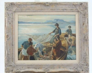 Pal Udvary Oil Painting Seascape Fisherman Framed Signed - Picture 1 of 8