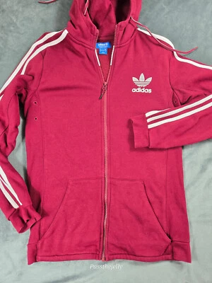 Vintage Adidas Hoodie Womens Small Red White Firebird Trefoil Y2K 00s Retro - Image 1 of 4