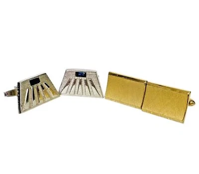 Gemelos SWANK y FOSTER Contemporáneos Tono Dorado Tono Plata con Piedra Azul Foto 1 de 4