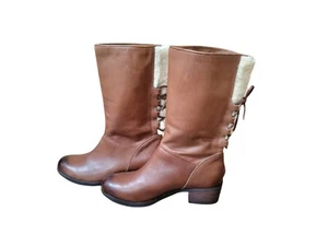 UGG AUSTRALIA 9.5 NEW CARY WOOL WHISKEY COLOR LEATHER LACE BACK BOOT - Picture 1 of 8