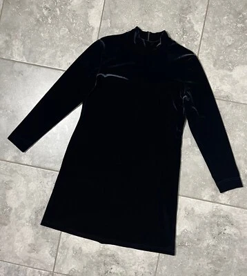 Talbots Vtg Velvet High Neck Long Sleeve Shift Dress Classy Goth y2k 90s Black M - Image 1 of 4