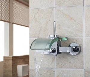 Grifo de baño cascada tubo de vidrio cromado montaje en pared 1 mango grifos mezcladores - Imagen 1 de 10
