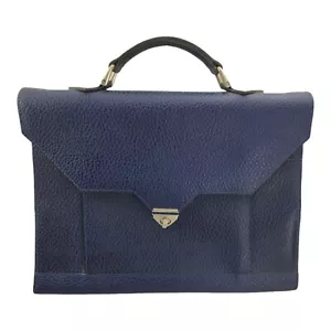 Luxury Designer Le Tannuer Blue Leather Laptop Briefcase Made In France - Picture 1 of 8
