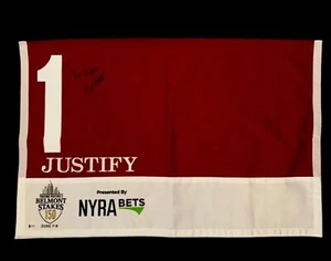🏇Justify Signed Mike Smith Bob Baffert Belmont Stakes Saddle Cloth Horse Racing - Picture 1 of 6