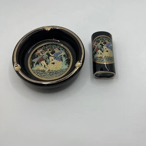 Hand Made in Greece in 24 K Gold Aschenbecher und Feuerzeug Streichholzhalter Porzellan - Bild 1 von 15