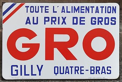 Old French Enamel Shop Grocer Building Sign Plaque Notice Gro Gilly 4 Bras 1969 • 163.65$