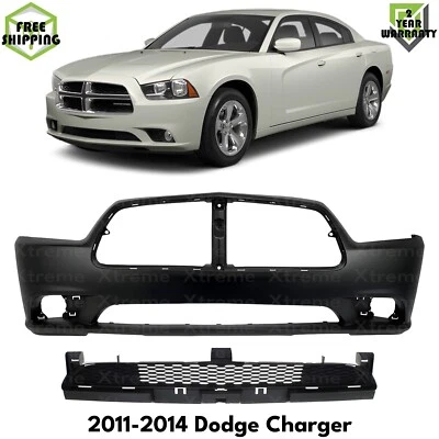 Front Bumper Cover Primed Plastic & Fog Lights Kit For 2011-2014 Dodge Charger Foto 1 de 4