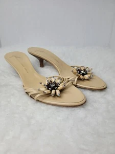 Giuseppe Zanotti Design Beige Leather Heel Strappy Jeweled Slide Shoes Size 7.5 - Picture 1 of 9