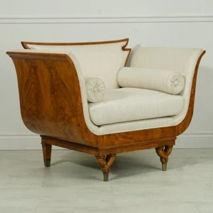 Pair of Ash wood Unique Tub style Arm Chairs Twist Leg White Fabric - Picture 1 of 7