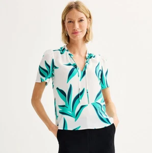 Women's Nine West Tie Front Ruffle Neck Blouse Top Size S - Picture 1 of 3