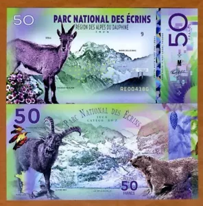 Francia, Parco Nazionale Écrins, 50 franchi, polimero, 2018 - stambecco alpino, marmotta - Foto 1 di 1