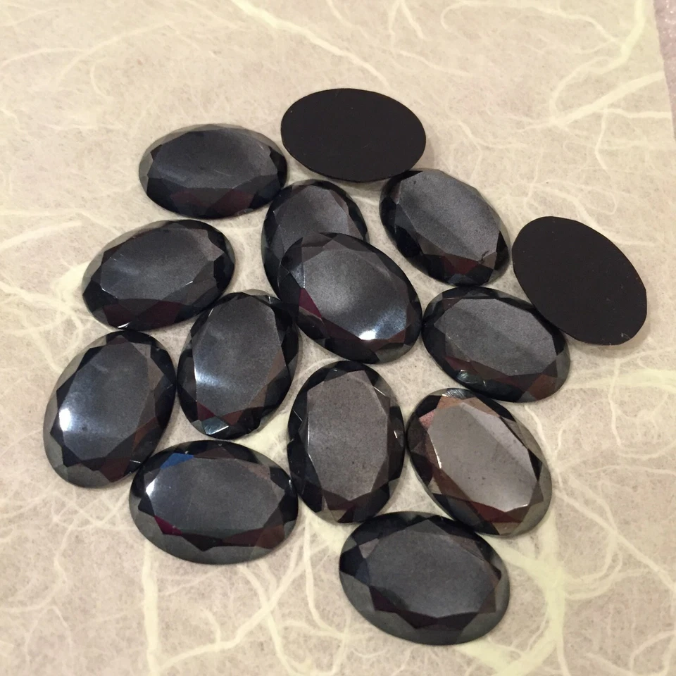 AB158 Cabujones de vidrio vintage 18x13 mm borde facetado hematita sin laminar (18) Foto 1 de 1