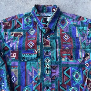 Vtg 90s Frontier Series Western Aztec Brushpopper Southwest USA Made Medium - Picture 1 of 6
