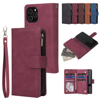 For iPhone 16 15 14 13 12 Pro Max Magnetic Leather Zipper Wallet Case Flip Cover - Image 1 of 4