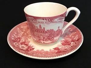 Rare VTG Jonroth Adams Staffordshire Ware Pink Red Tea Cup & Saucer Virginia - Picture 1 of 7