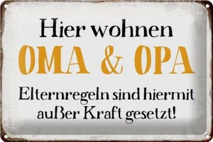 Blechschild Spruch 30x20 cm hier wohnen Opa und Oma Retro Deko Schild tin sign - Picture 1 of 5