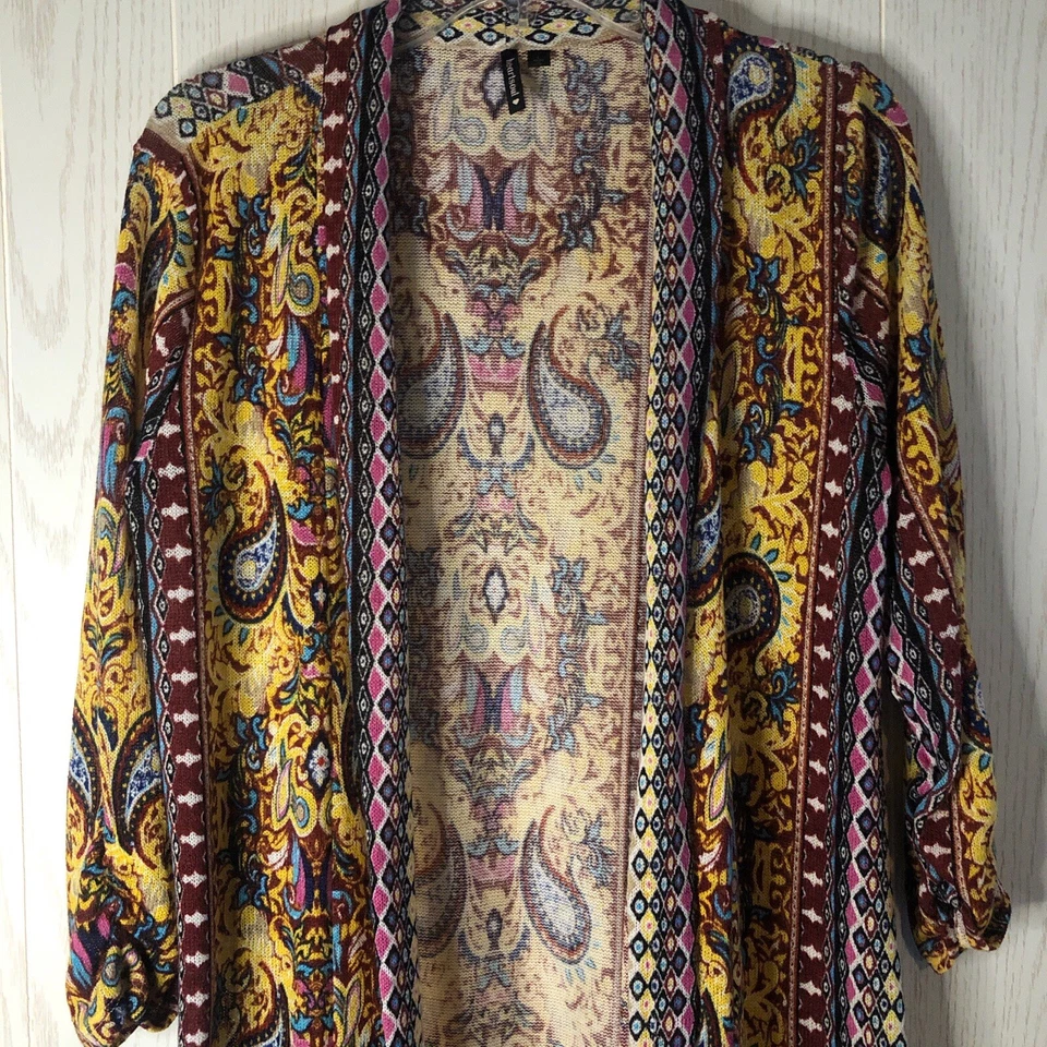 Cárdigan/suéter delantero abierto multicolor con estampado de cachemira boho para mujer - talla L Foto 1 de 4