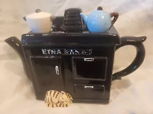 Vintage Seymour Mann "Etna Range" Teekanne mit schlafender Katze & Wasserkocher oben - Bild 1 von 7