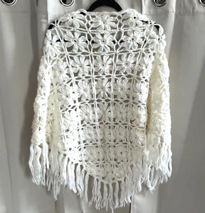 Handmade Crochet Shawl White Coquette Festival Yarn Artisan Dainty Boho 17763 - Picture 1 of 10