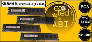 ### PROMO ### 32 Go - 4 Barrettes Mémoire RAM Micron (4 x 8Go) DDR3 PC3-12800U - Photo 1/1