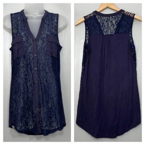 Top senza maniche in pizzo blu navy Maurices taglia media fata scura romantico - Foto 1 di 8