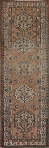 Vintage Brown Geometric Ardebil Runner Rug 3'x11' Wool Handmade Tribal Carpet - Picture 1 of 12