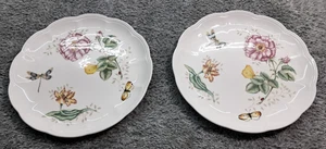 Set of 2 Lenox Butterfly Meadow Dragonfly Dinner Plates 11" Scalloped Edges - Picture 1 of 6