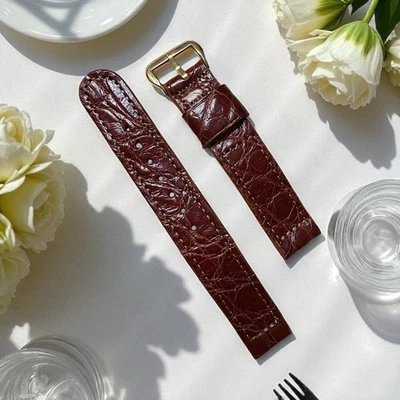 Excelente correa de reloj vintage Longines Wittnauer 14k GF marrón de lujo de cuero, 15 mm Foto 1 de 4