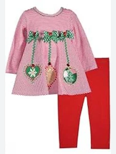 Bonnie Baby Festive Red & Green Striped Christmas 2pc Outfit Sz.24m - Picture 1 of 6