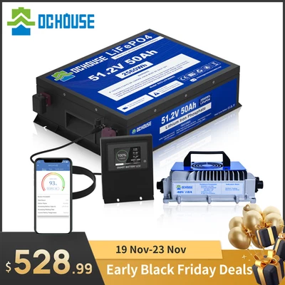 48V 50Ah LiFePO4 Lithium Battery Golf Cart Smart Monitor RV with 18A Charger - Image 1 of 4