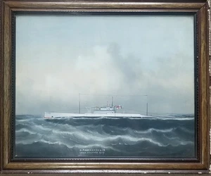 1919 H.M Sottomarino L15 WW1 Dipinto Olio Stazione Nautica Militare Cina Paesaggio Marino - Foto 1 di 24