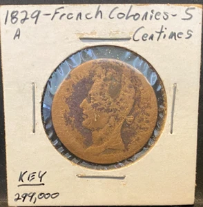 FRANCE, Colonies, 1829, 5 Centimos, A, coin, circulated - Picture 1 of 4