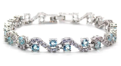 Pulsera Plata Aguamarina y Topacio Blanco 14.01ct (Caja Regalo Gratis) Foto 1 de 4