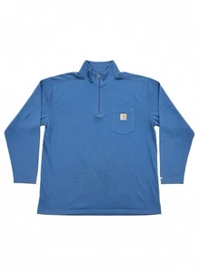 Carhartt Longsleeve Active Quarter Zip Fitted Pullover Mens Size L Blue Logo - Picture 1 of 8