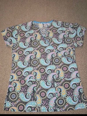 Women's scrub top size XS geometric Blue Grey - Image 1 of 3