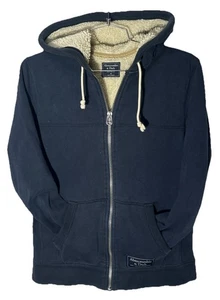 Sudadera con Capucha Abercrombie Para Hombre Mediana Azul Marino Cremallera Completa Forrada Sherpa Peso Pesado De Colección - Imagen 1 de 16